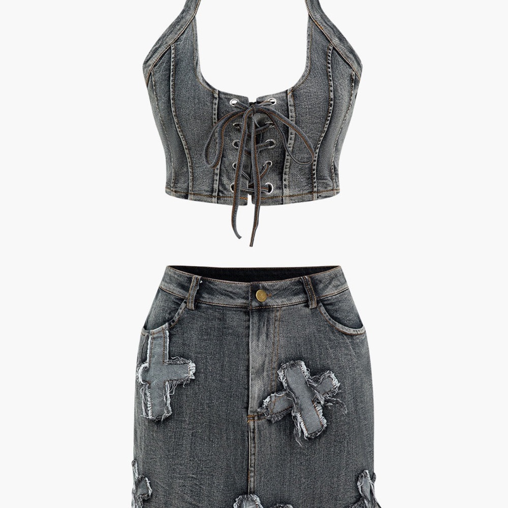 Edgy Black Denim Pencil Skirt
